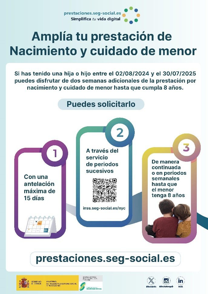 La Seguridad Social informa sobre la solicitud de semanas adicionales del permiso de nacimiento