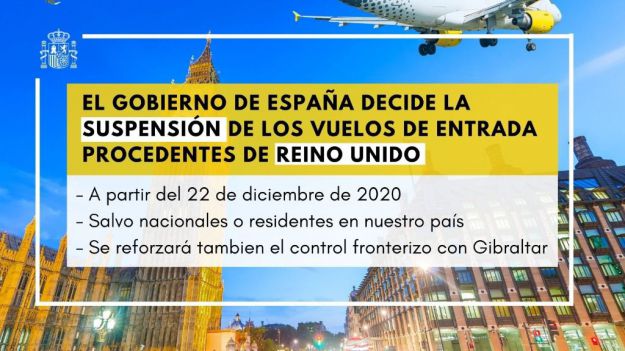 Desde este martes se suspenden los vuelos de entrada a España procedentes del Reino Unido