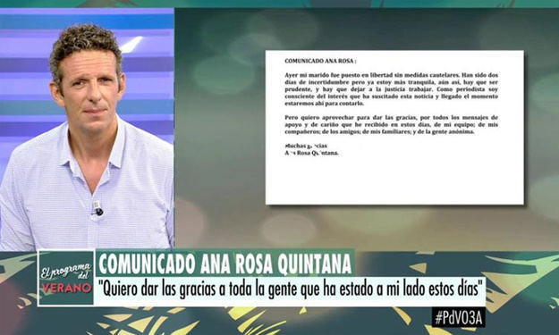 Comunicado oficial de Ana Rosa Quintana tras la detención de su marido