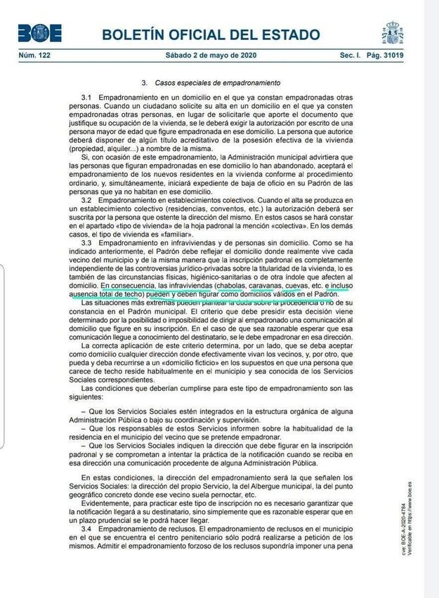 Permitido el empadronamiento al aire libre, en bancos, portales e incluso en cuevas