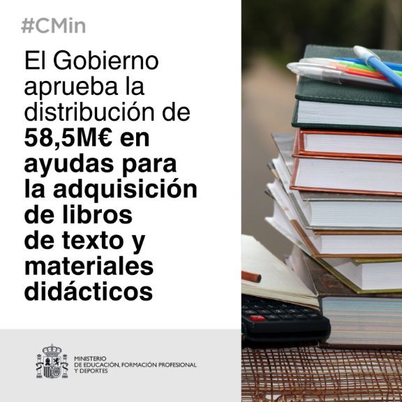 El Ministerio de Educación destina 58,5 millones de euros a ayudas para libros de texto